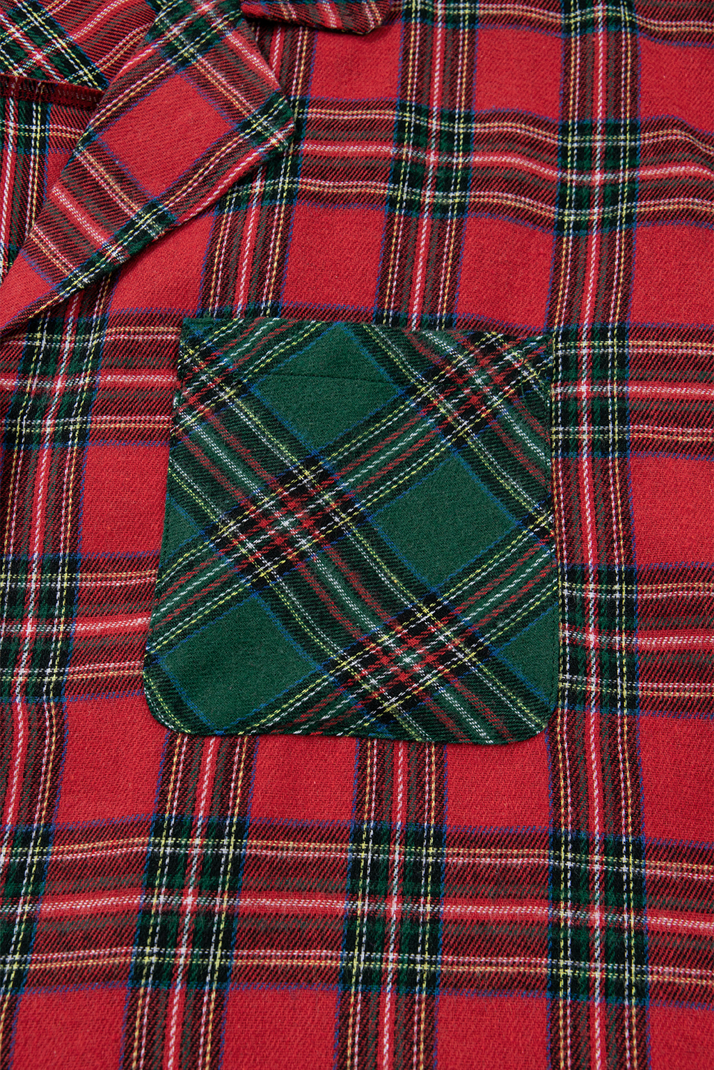 Plus Size Red  Plaid Contrast Patchwork Long Sleeve Shirt and Shorts 2pcs Pajama Set