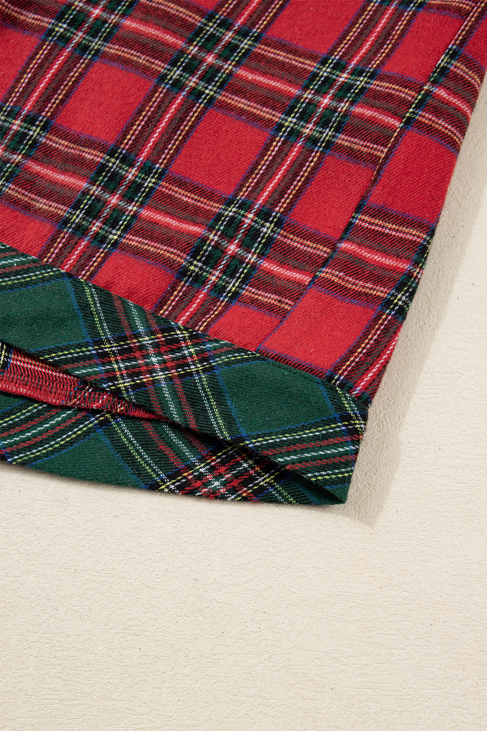 Plus Size Red  Plaid Contrast Patchwork Long Sleeve Shirt and Shorts 2pcs Pajama Set