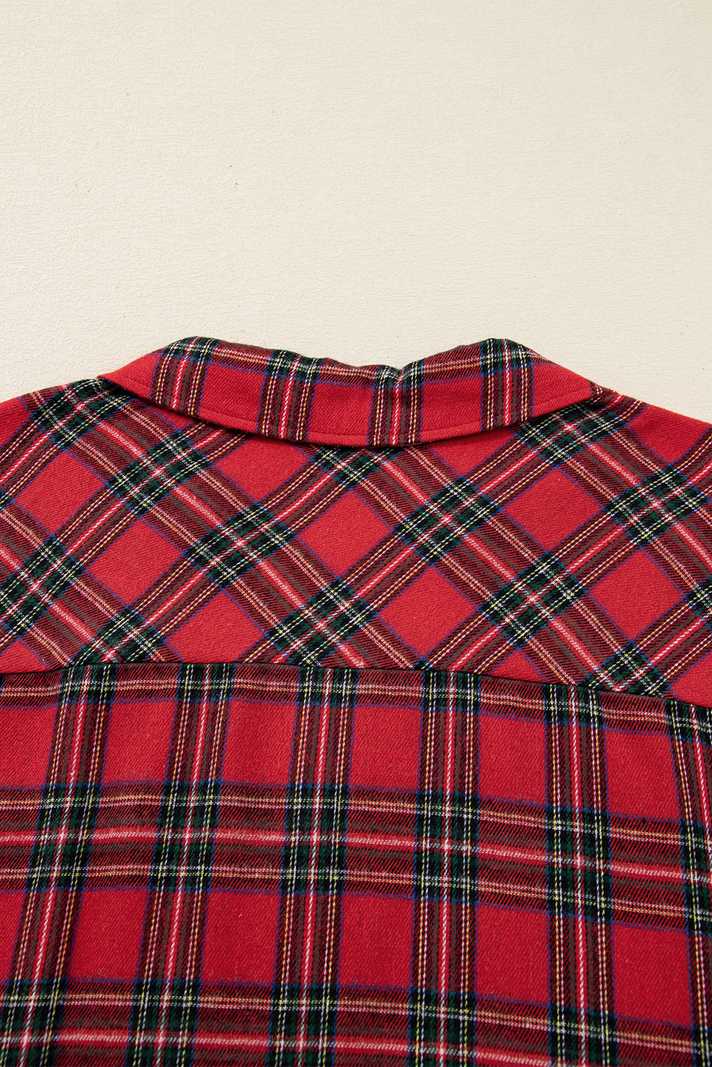 Plus Size Red  Plaid Contrast Patchwork Long Sleeve Shirt and Shorts 2pcs Pajama Set