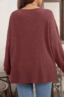 Plus Size Wild Ginger  Ribbed Button Decor Long Sleeve Loose Top