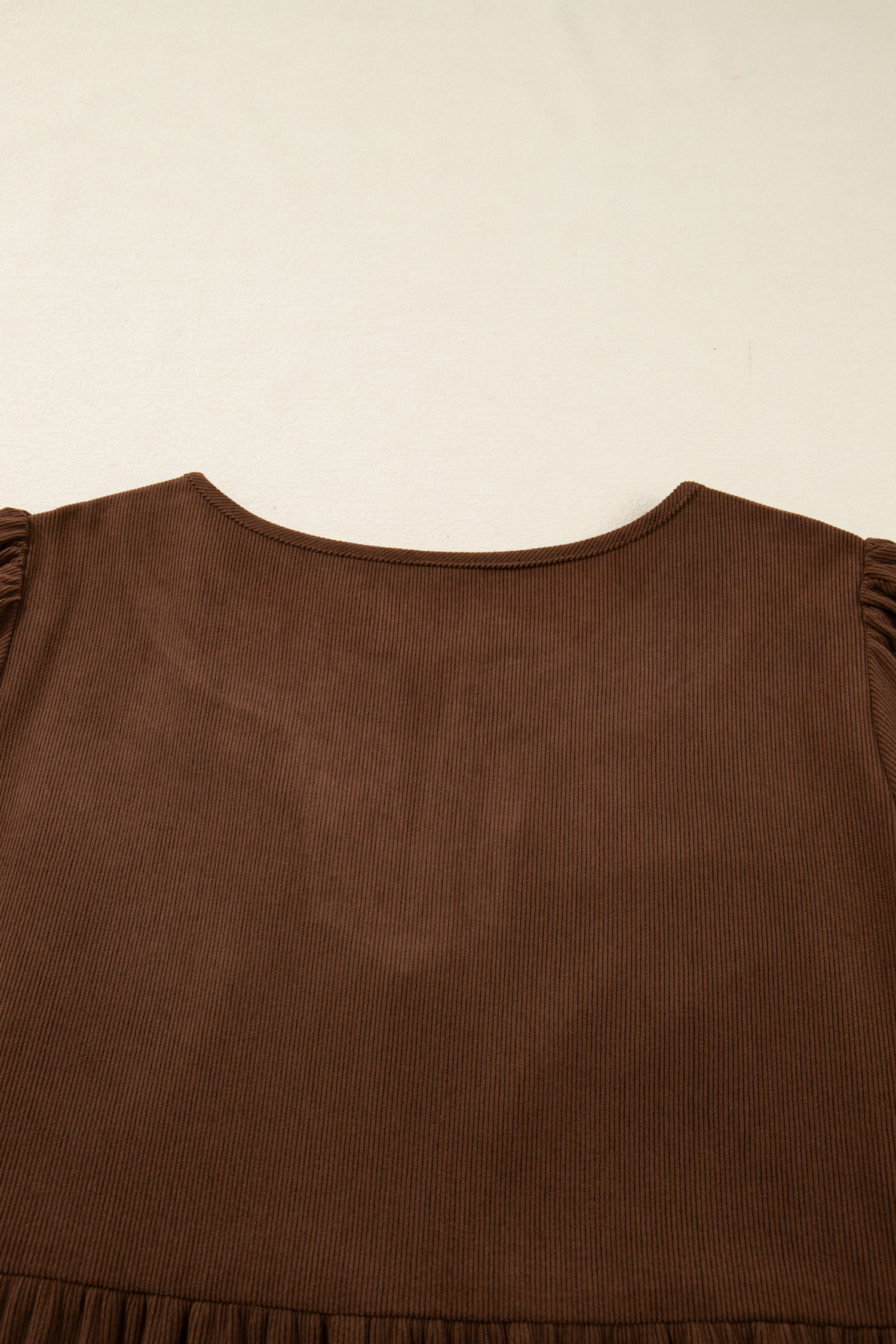 Plus Size Coffee Embroidered Notched Neckline Textured Pleated High Waist  Midi Dress