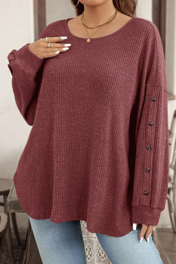 Plus Size Wild Ginger  Ribbed Button Decor Long Sleeve Loose Top