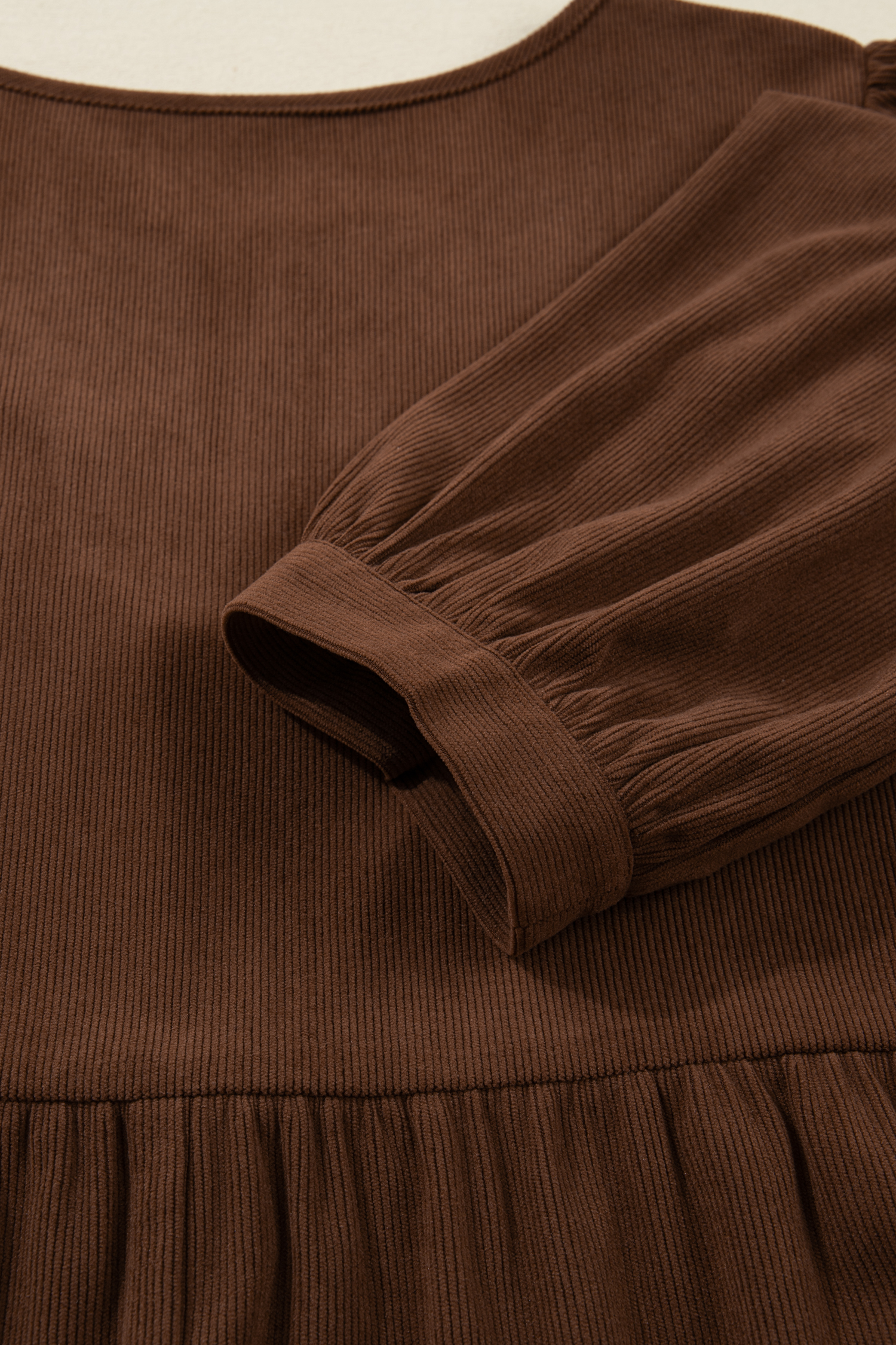 Plus Size Coffee Embroidered Notched Neckline Textured Pleated High Waist  Midi Dress