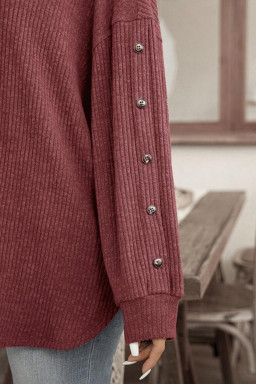 Plus Size Wild Ginger  Ribbed Button Decor Long Sleeve Loose Top