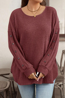 Plus Size Wild Ginger  Ribbed Button Decor Long Sleeve Loose Top