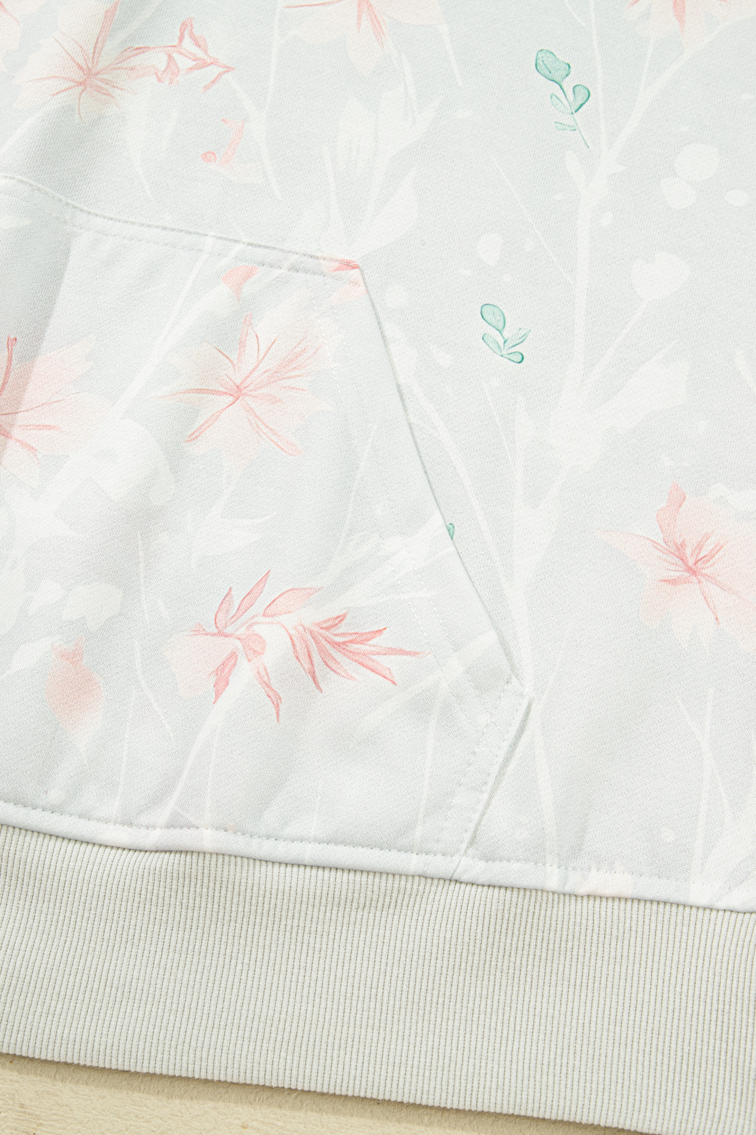 Plus Size Gray Floral Print  Loose Hoodie