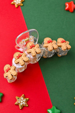 Light French Beige Cute Gingerbread Man Christmas Fashion Hair Claw Clip