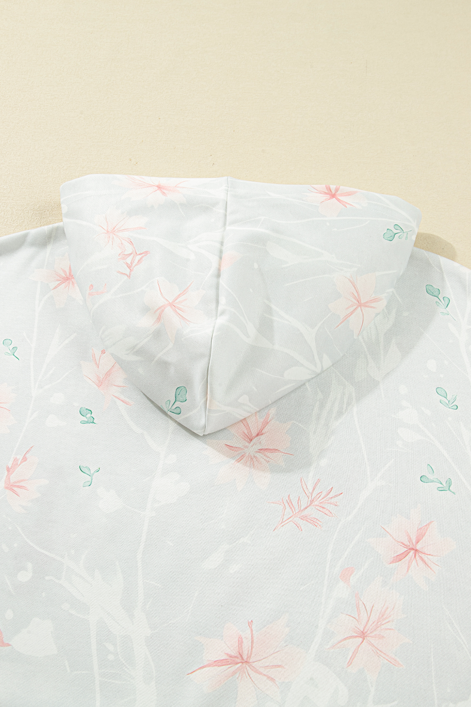 Plus Size Gray Floral Print  Loose Hoodie