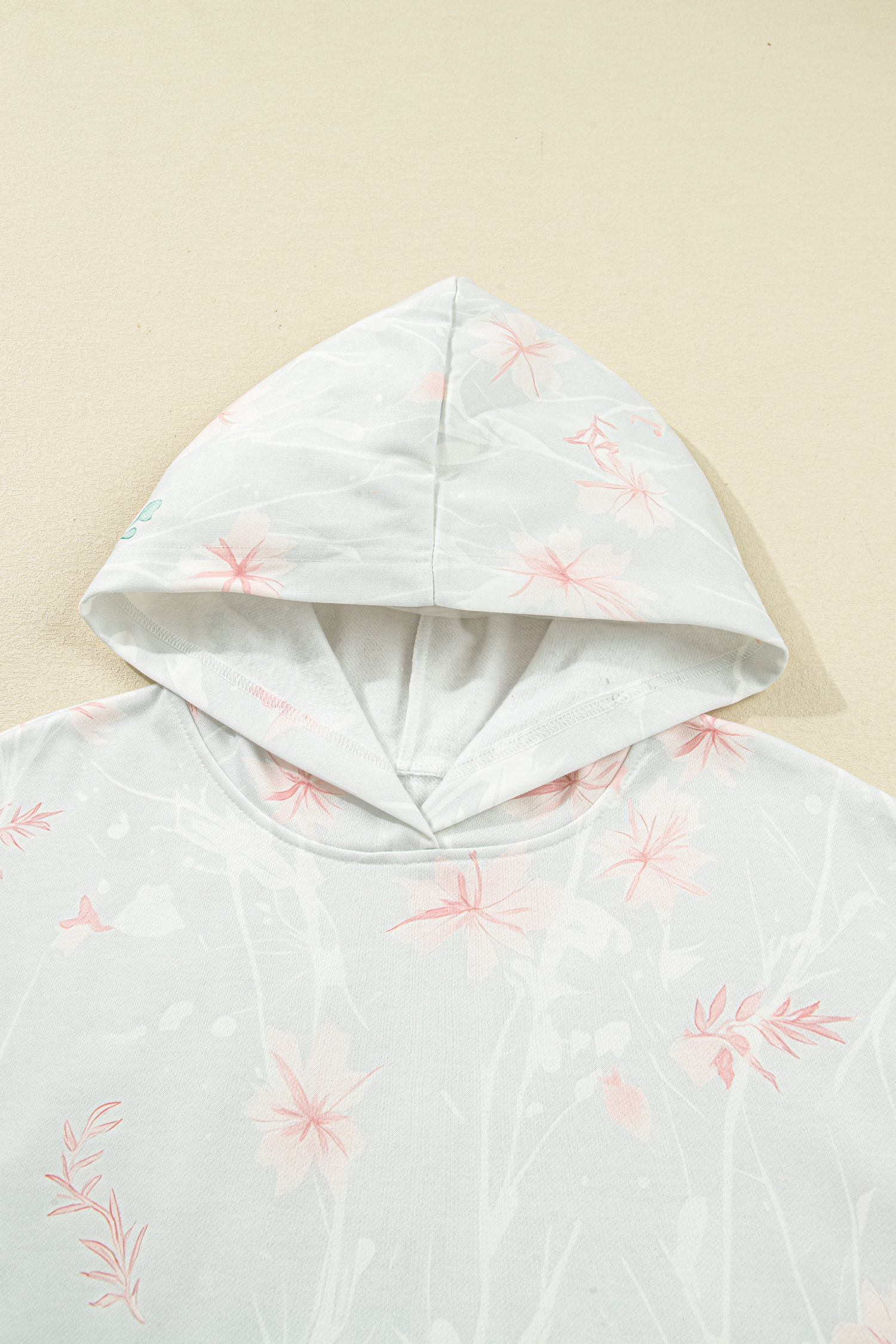 Plus Size Gray Floral Print  Loose Hoodie