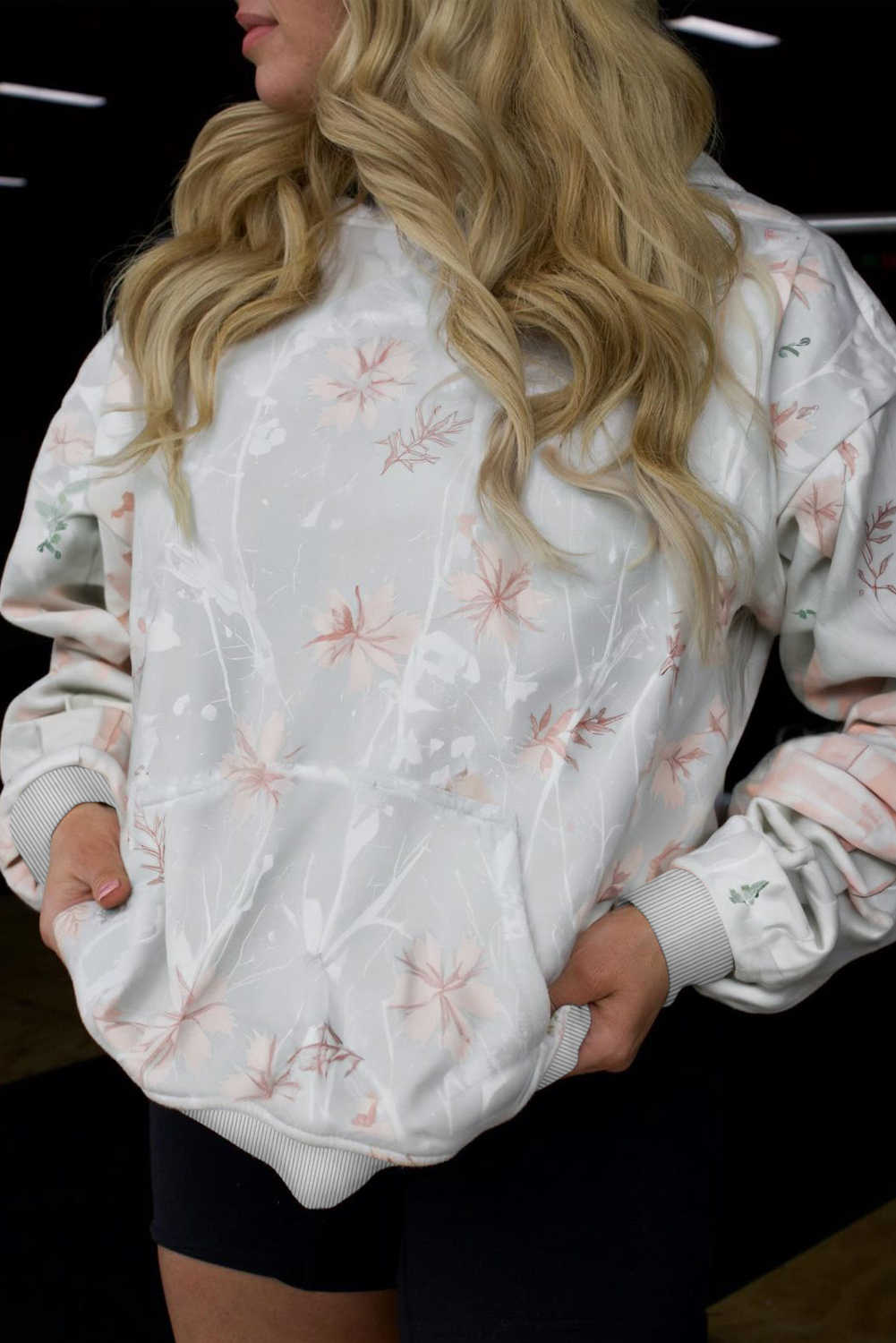 Plus Size Gray Floral Print  Loose Hoodie