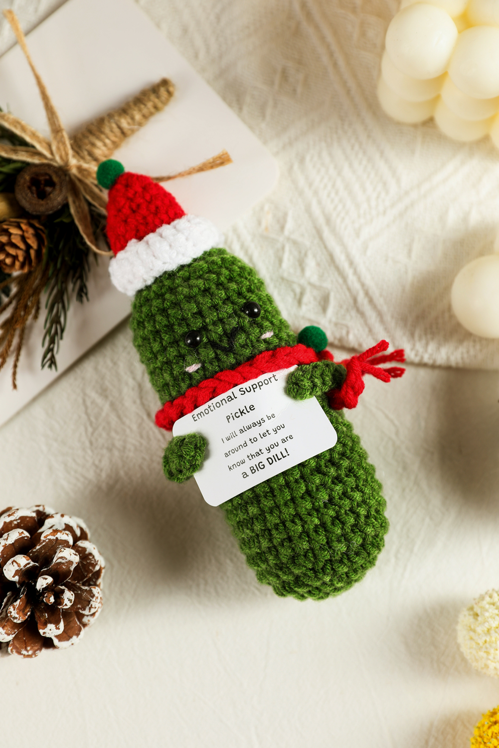 Dark Green Handmade Crochet Christmas Pickle Emotional Support Home Decoration