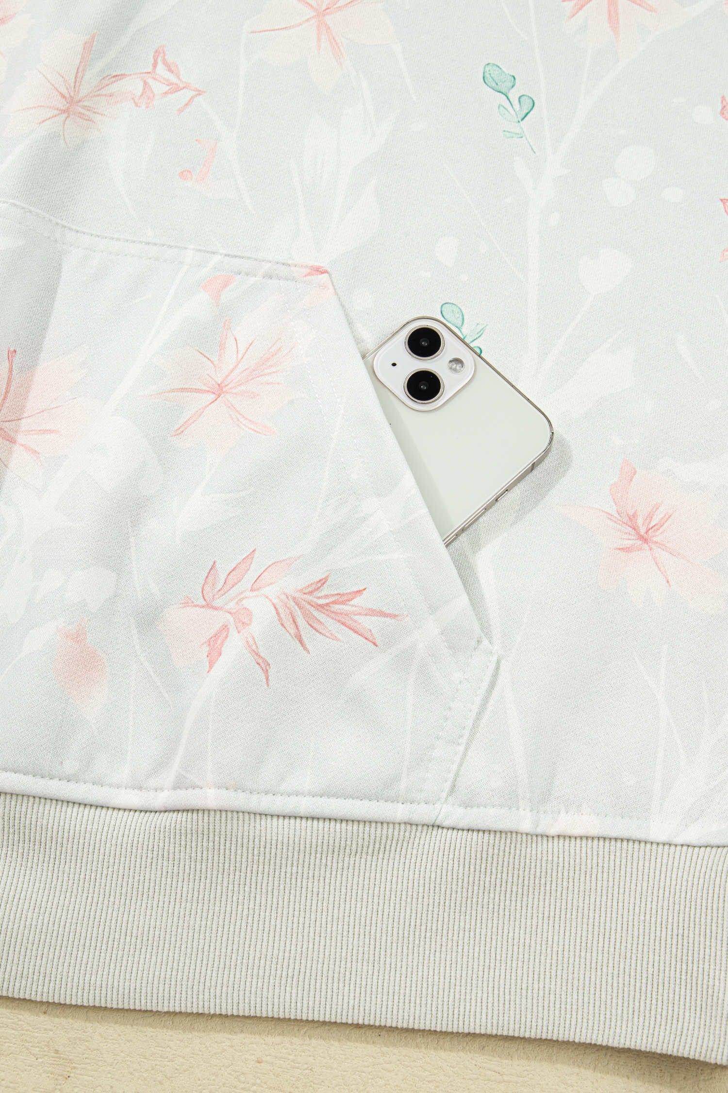 Plus Size Gray Floral Print  Loose Hoodie