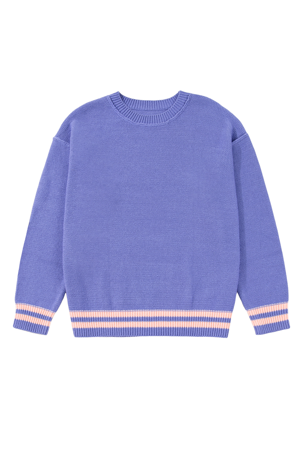 Plus Size Wisteria  Striped Trim Drop Shoulder Knit Loose Sweater