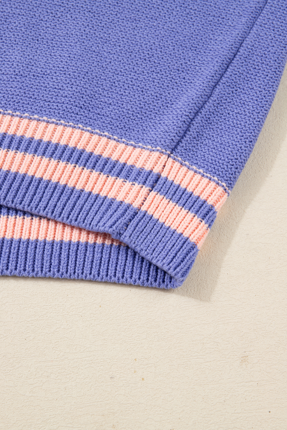 Plus Size Wisteria  Striped Trim Drop Shoulder Knit Loose Sweater