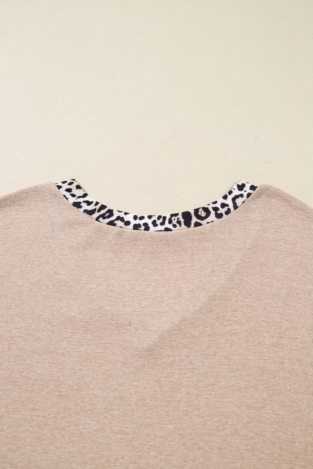 Plus Size Parchment Leopard Patchwork V Neck Long Sleeve  Top