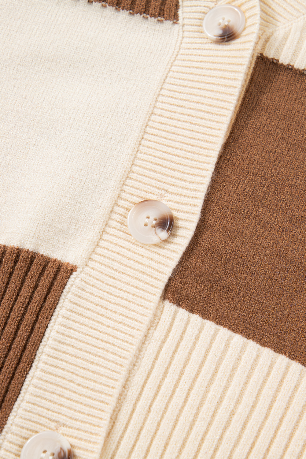 Plus Size Khaki Checkered Ribbed Texture Knit  Cardigan Sweater