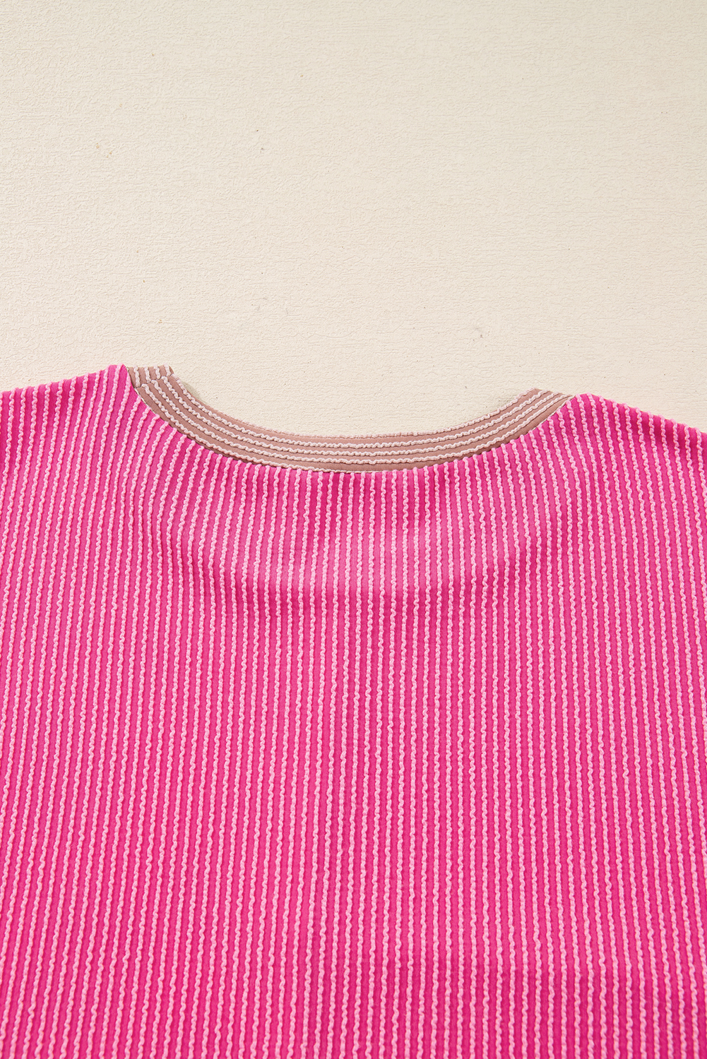 Plus Size Rose Red  Twisted Ribbed Color Block Leopard Patchwork Long Sleeve Top