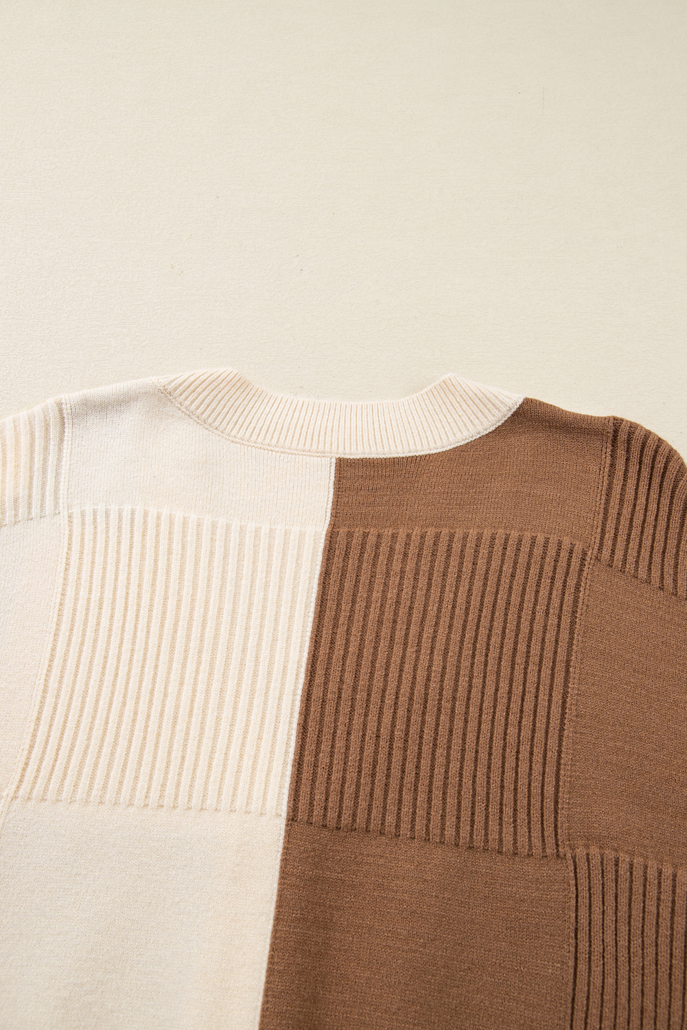 Plus Size Khaki Checkered Ribbed Texture Knit  Cardigan Sweater