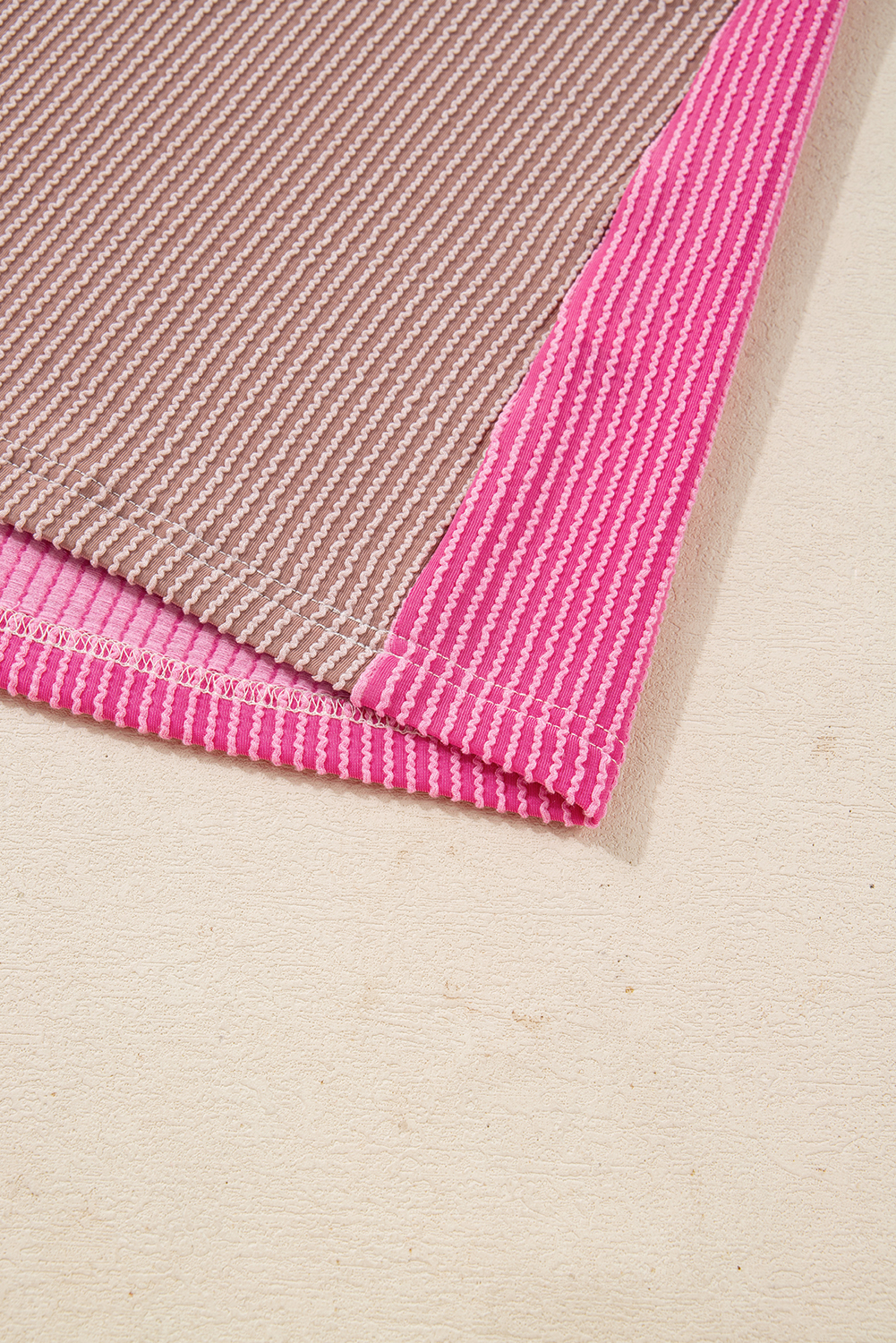 Plus Size Rose Red  Twisted Ribbed Color Block Leopard Patchwork Long Sleeve Top