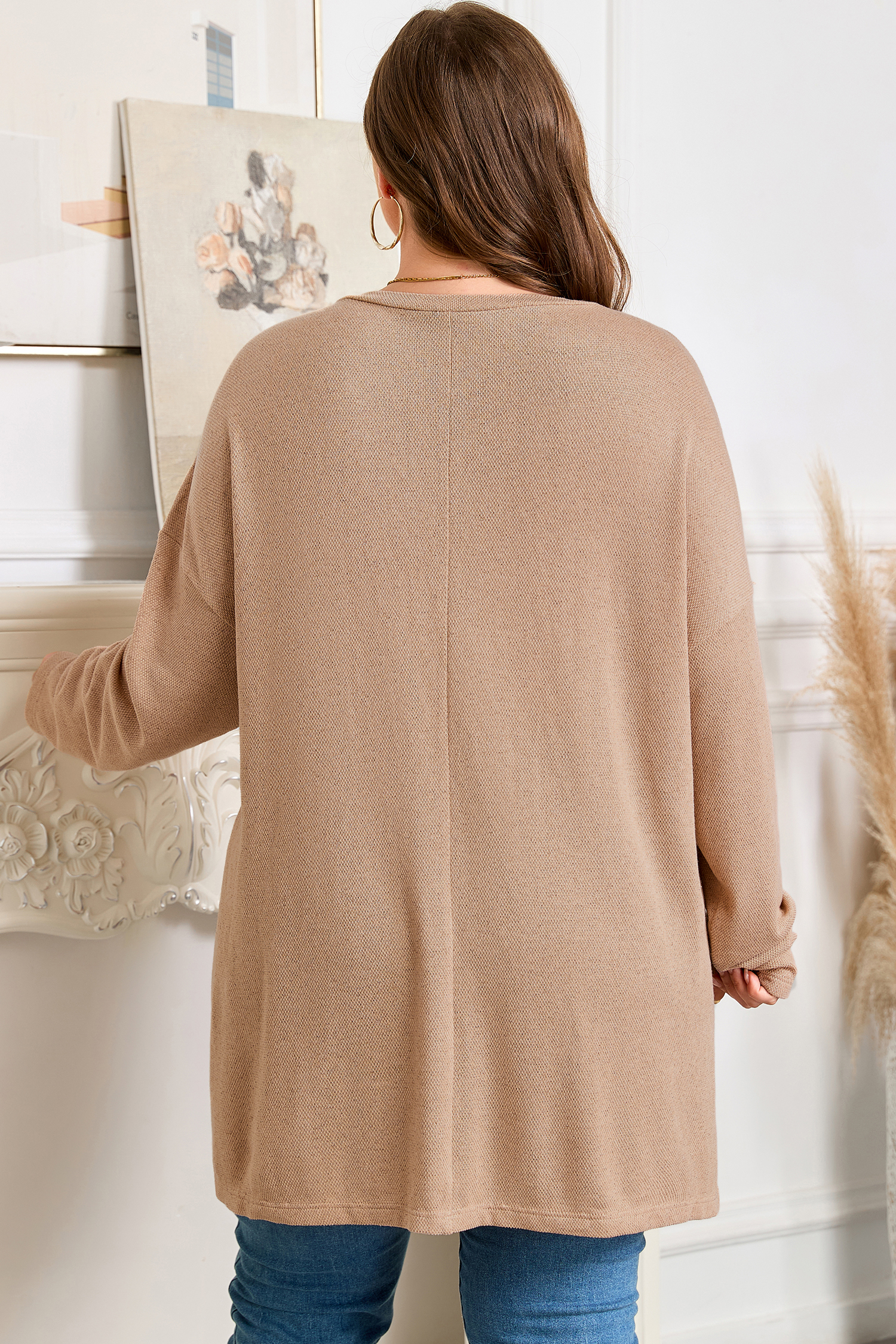 Plus Size Parchment  Drop Shoulder Knit Tunic Top