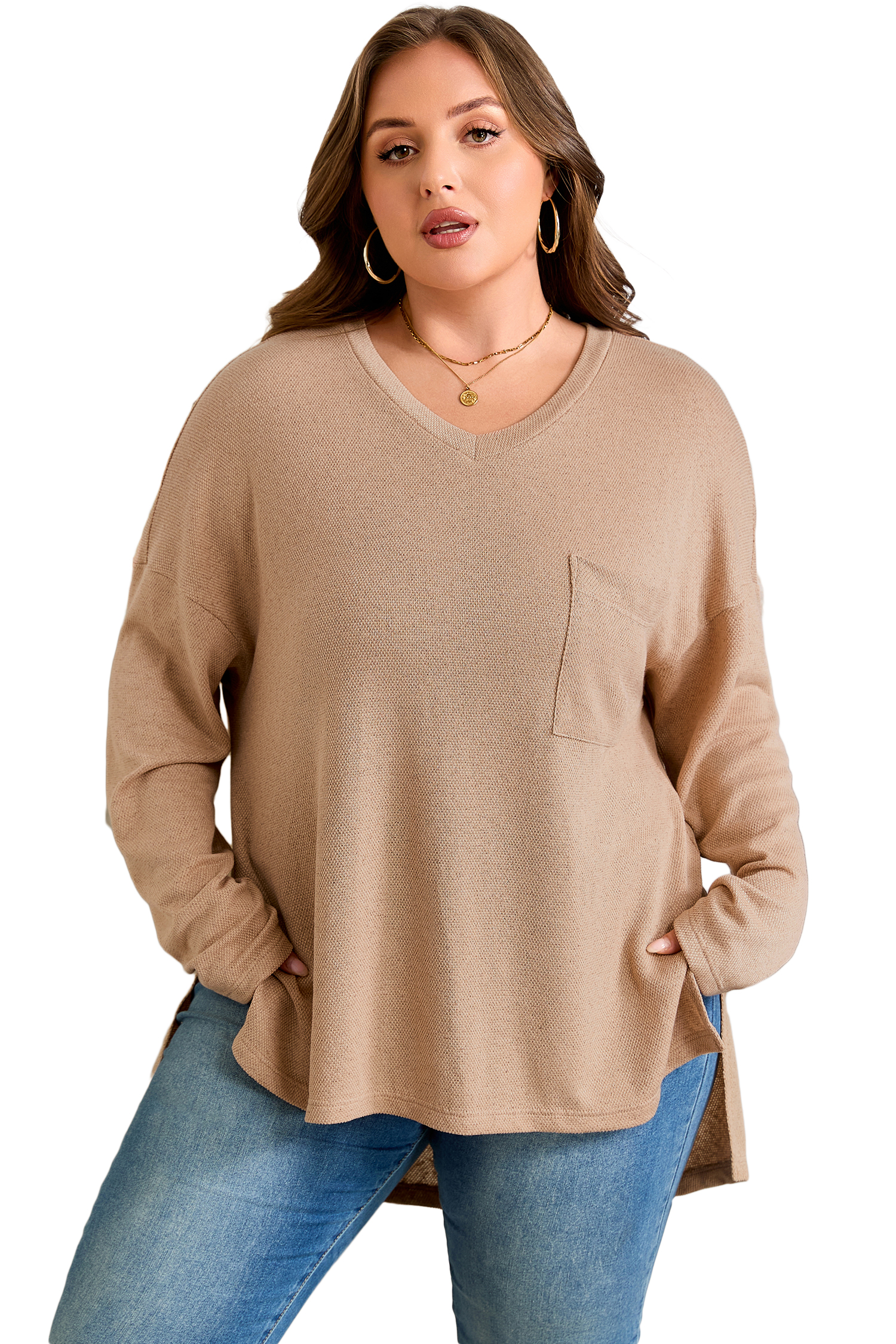 Plus Size Parchment  Drop Shoulder Knit Tunic Top