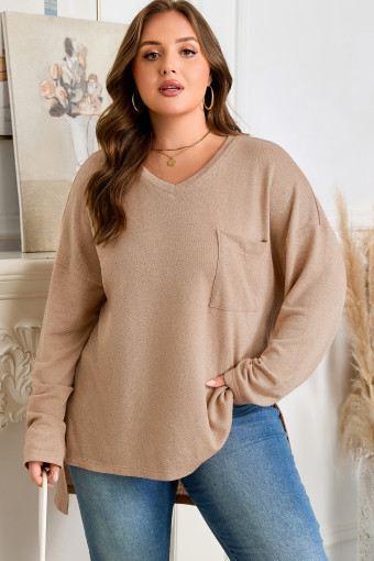 Plus Size Parchment  Drop Shoulder Knit Tunic Top