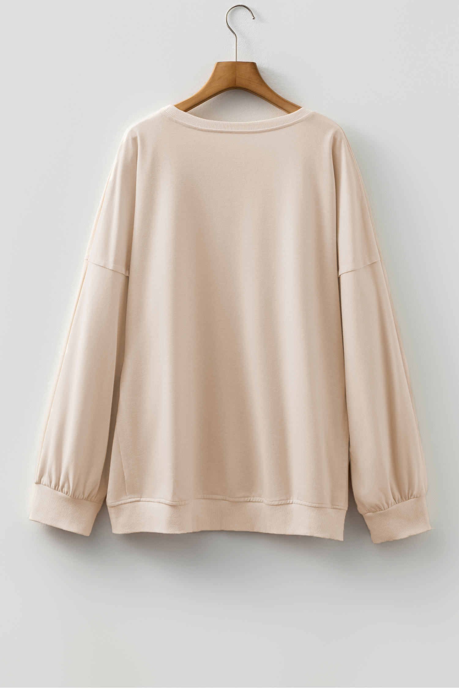 Plus Size Beige Flower Patched Mineral Wash Round Neck  Top