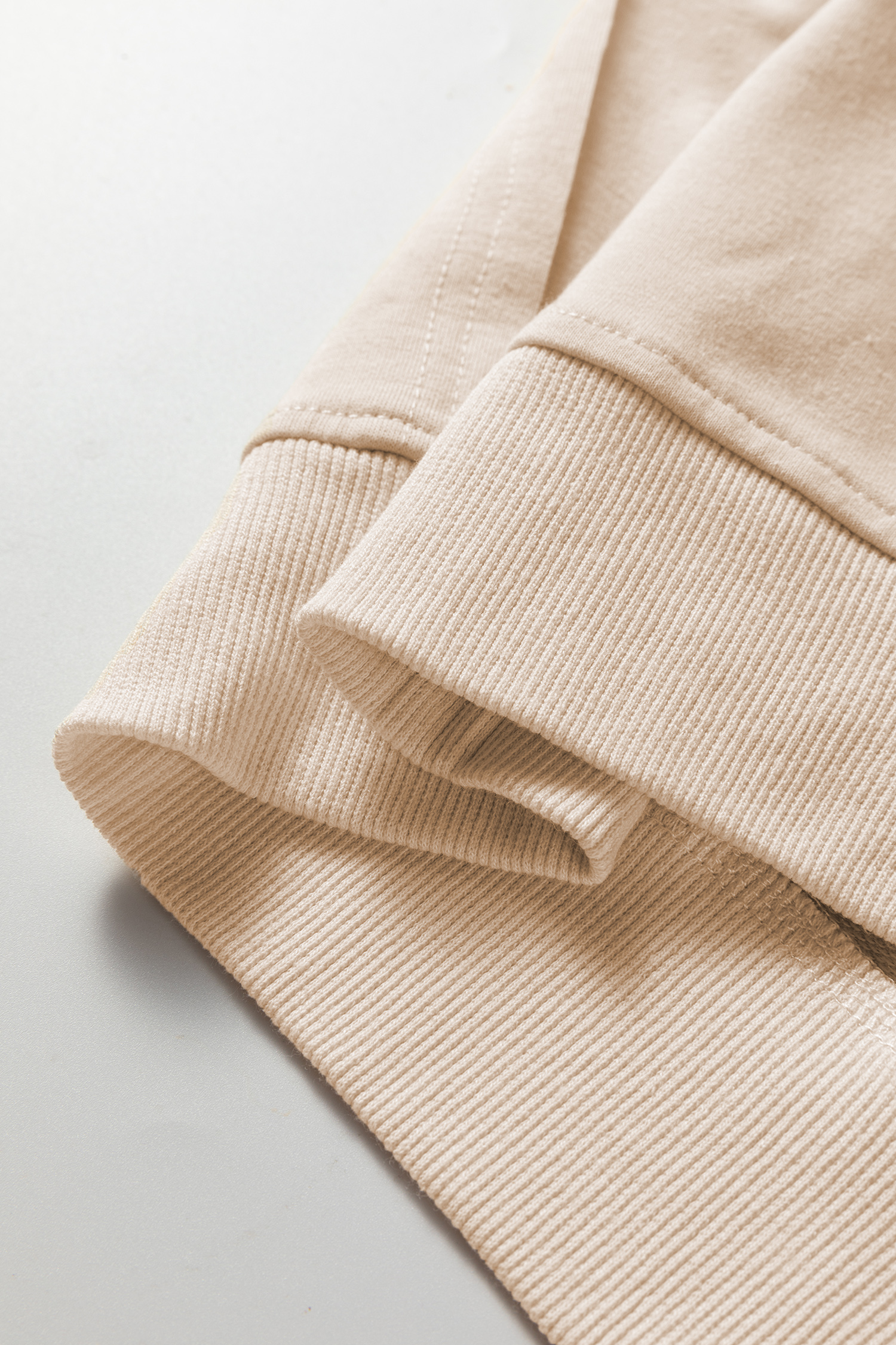 Plus Size Beige Flower Patched Mineral Wash Round Neck  Top