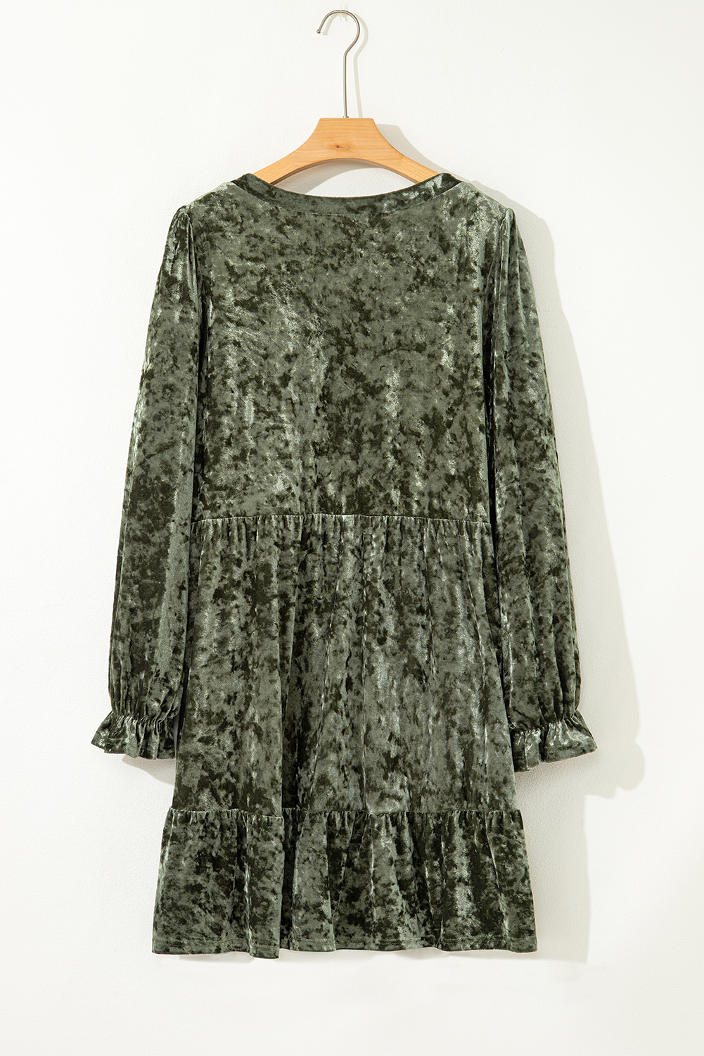 Plus Size Jungle Green  Velvet Babydoll Mini Dress with Puff Sleeve