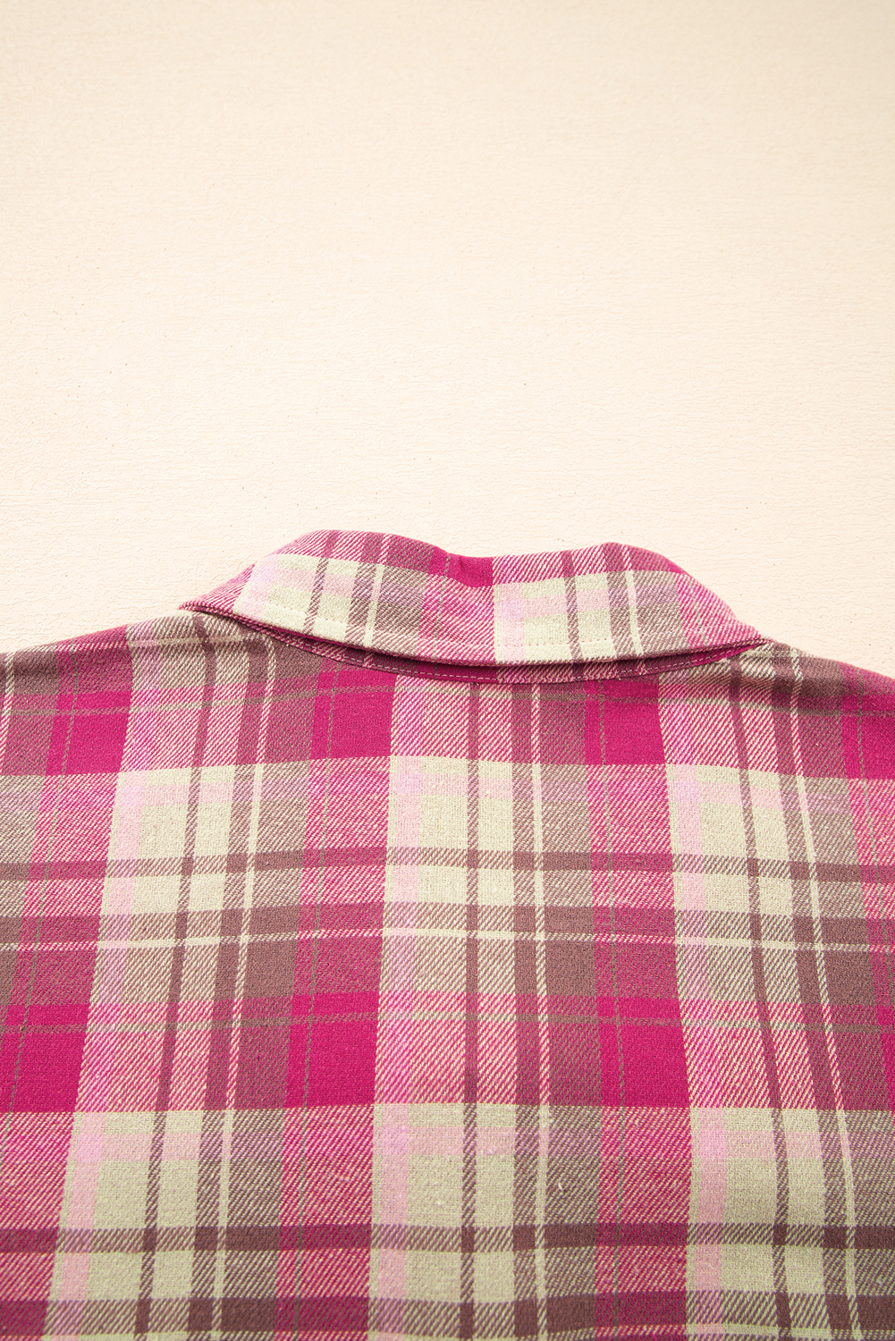 Plus Size Pink Waffle Patch Pocket Plaid Patchwork  Shirt