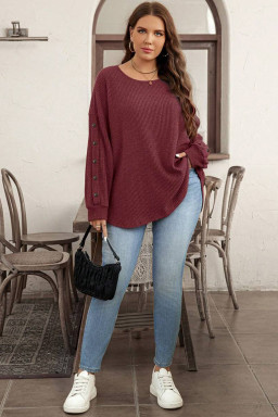 Plus Size Wild Ginger  Ribbed Button Decor Long Sleeve Loose Top
