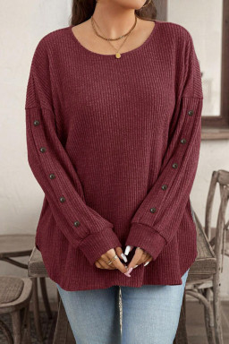 Plus Size Wild Ginger  Ribbed Button Decor Long Sleeve Loose Top