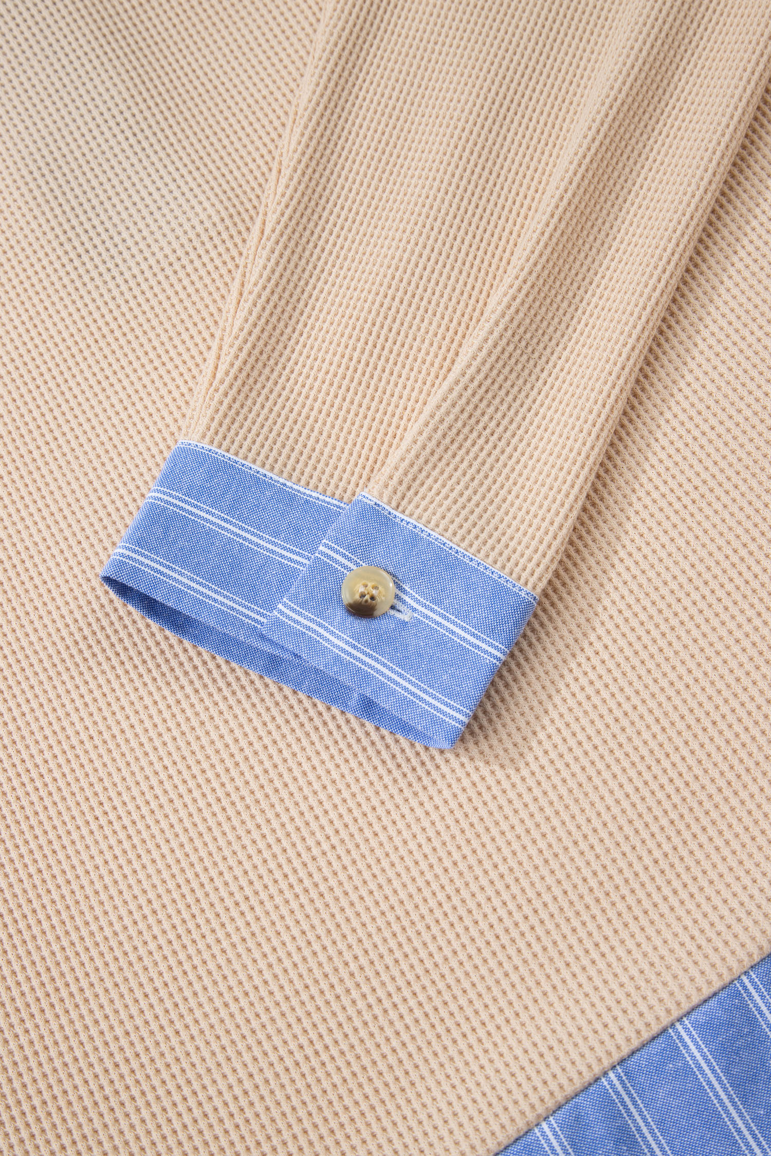 Plus Size Parchment  Striped Contrast Trim Waffle Knit Collared Top