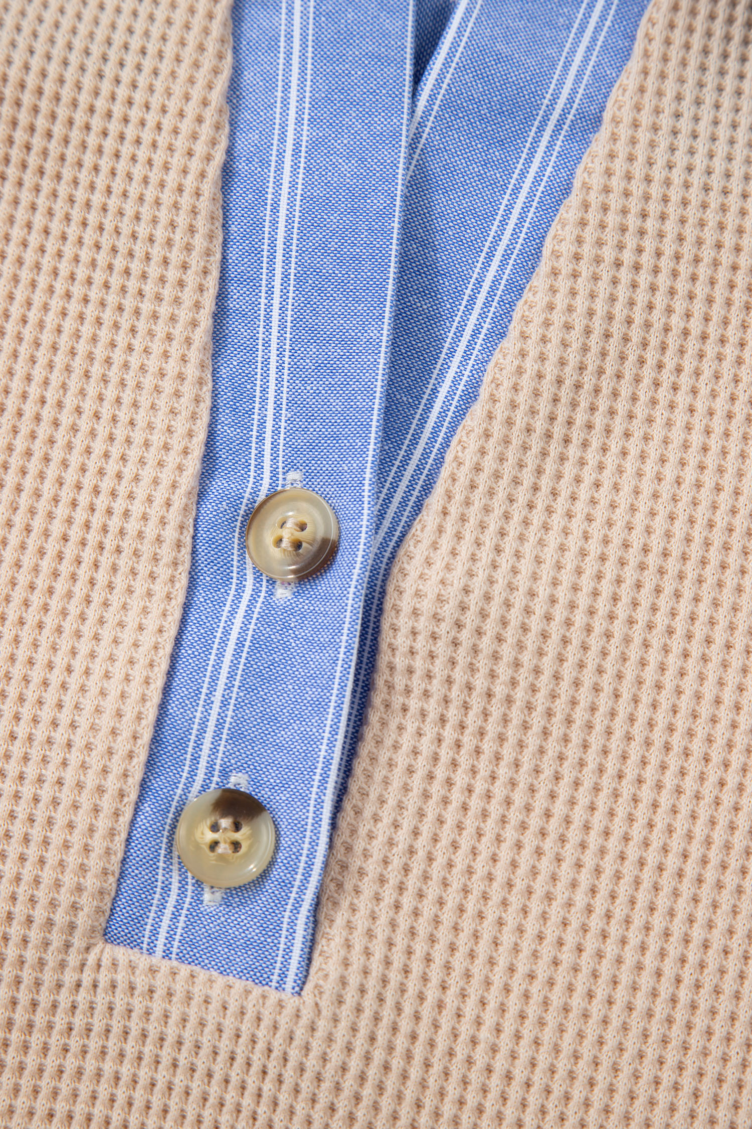 Plus Size Parchment  Striped Contrast Trim Waffle Knit Collared Top