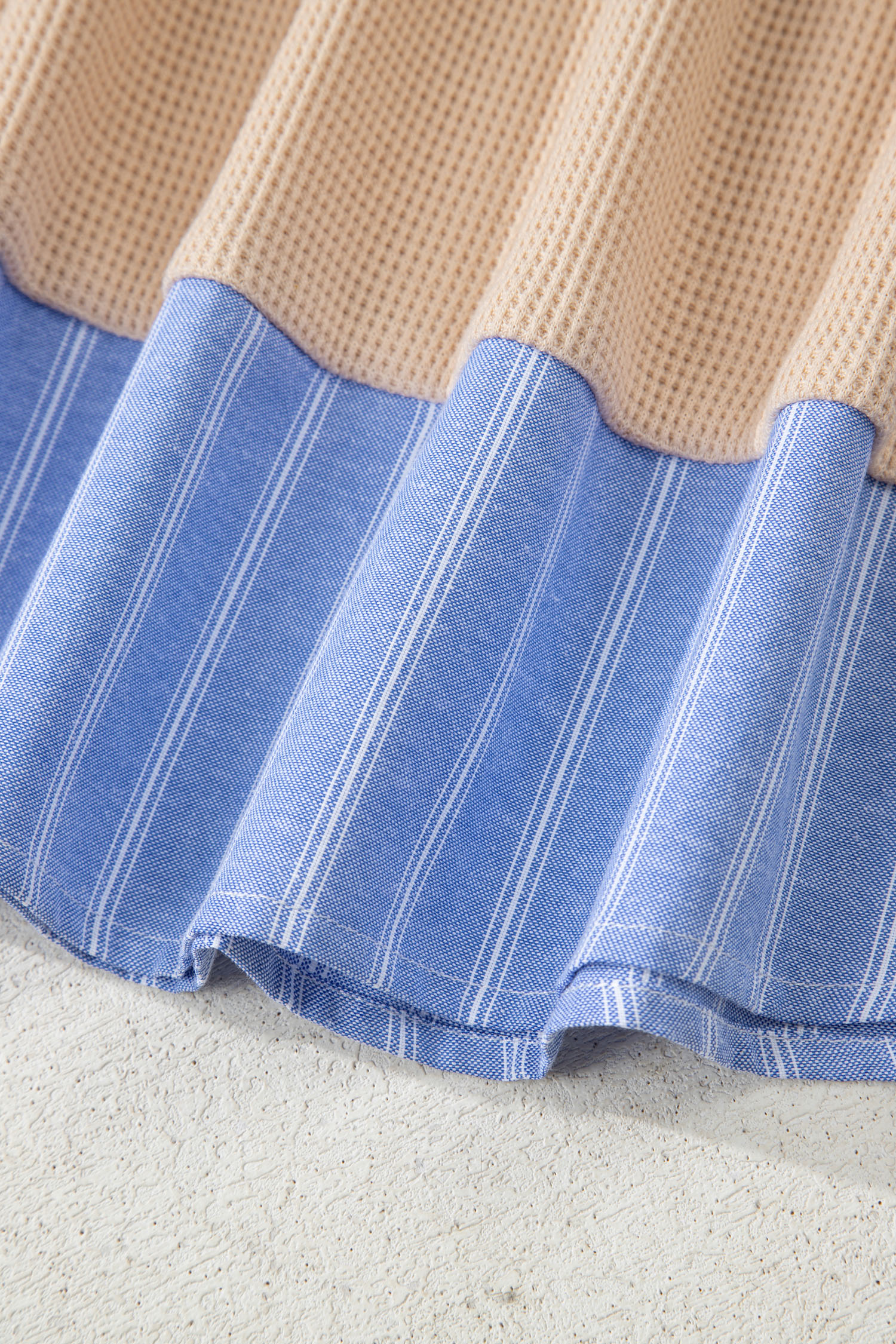 Plus Size Parchment  Striped Contrast Trim Waffle Knit Collared Top