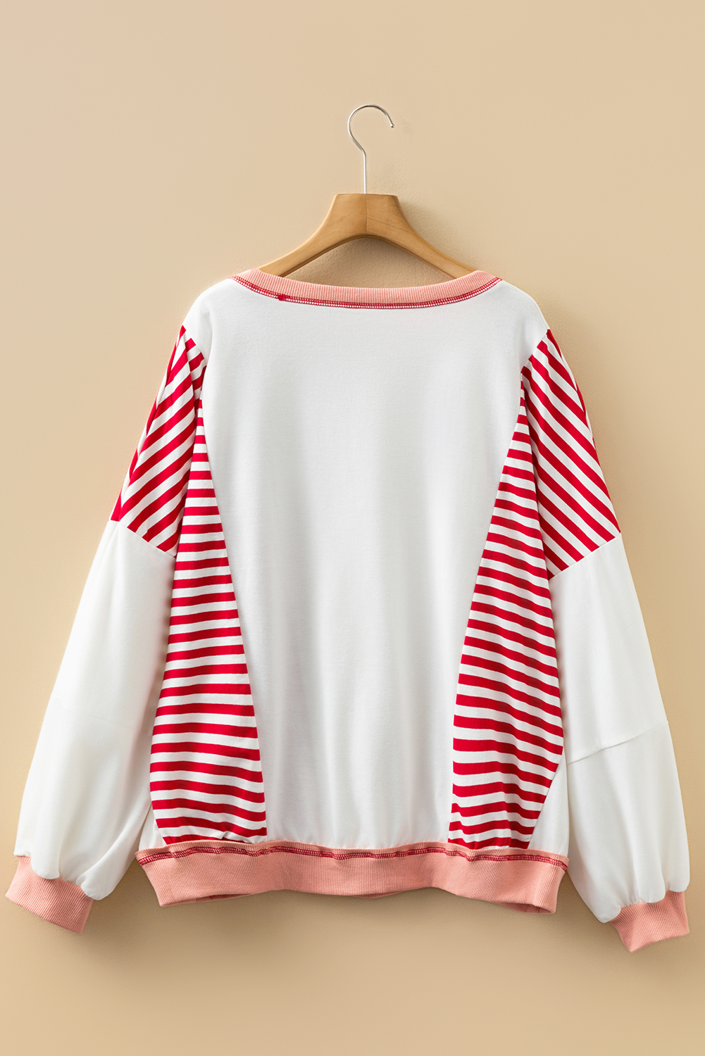 Plus Size Red Stripe Color Block Patchwork Seam Detail  Sweatshirt
