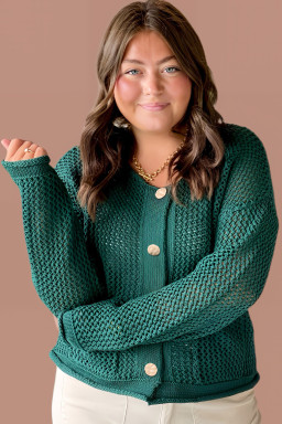 Plus Size Blackish Green  Golden Accent Buttons Short Sweater Cardigan