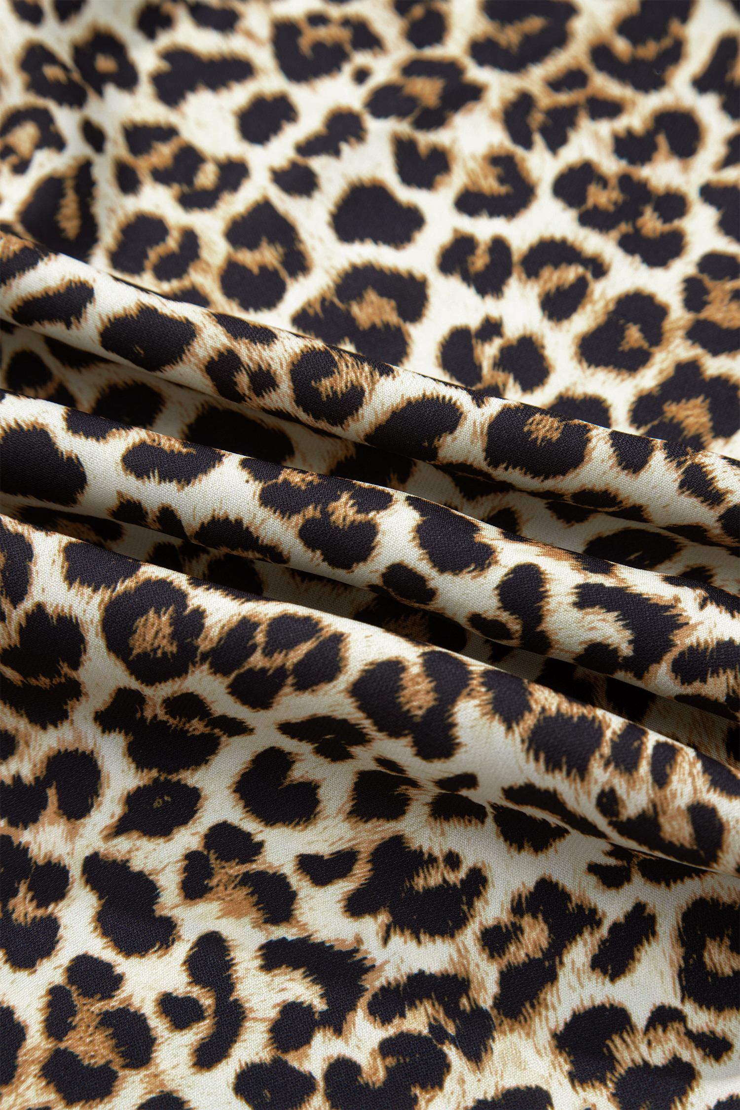 Plus Size Khaki  Leopard Print Striped Trim V Neck Drop Waist Long Sleeve Mini Dress