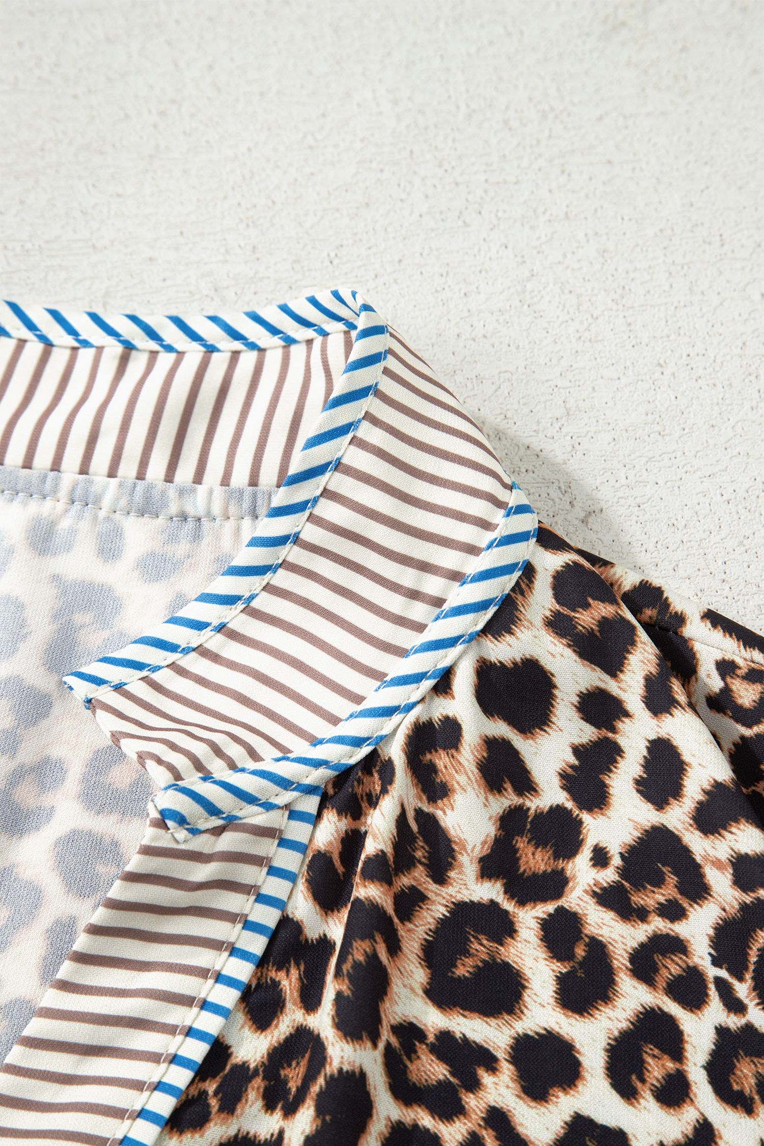 Plus Size Khaki  Leopard Print Striped Trim V Neck Drop Waist Long Sleeve Mini Dress