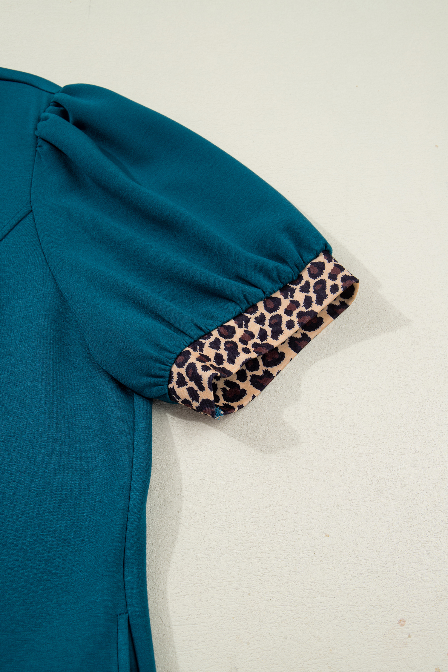 Plus Size Sea Green Leopard Patchwork Detail Quarter Zip Collared  Mini Dress