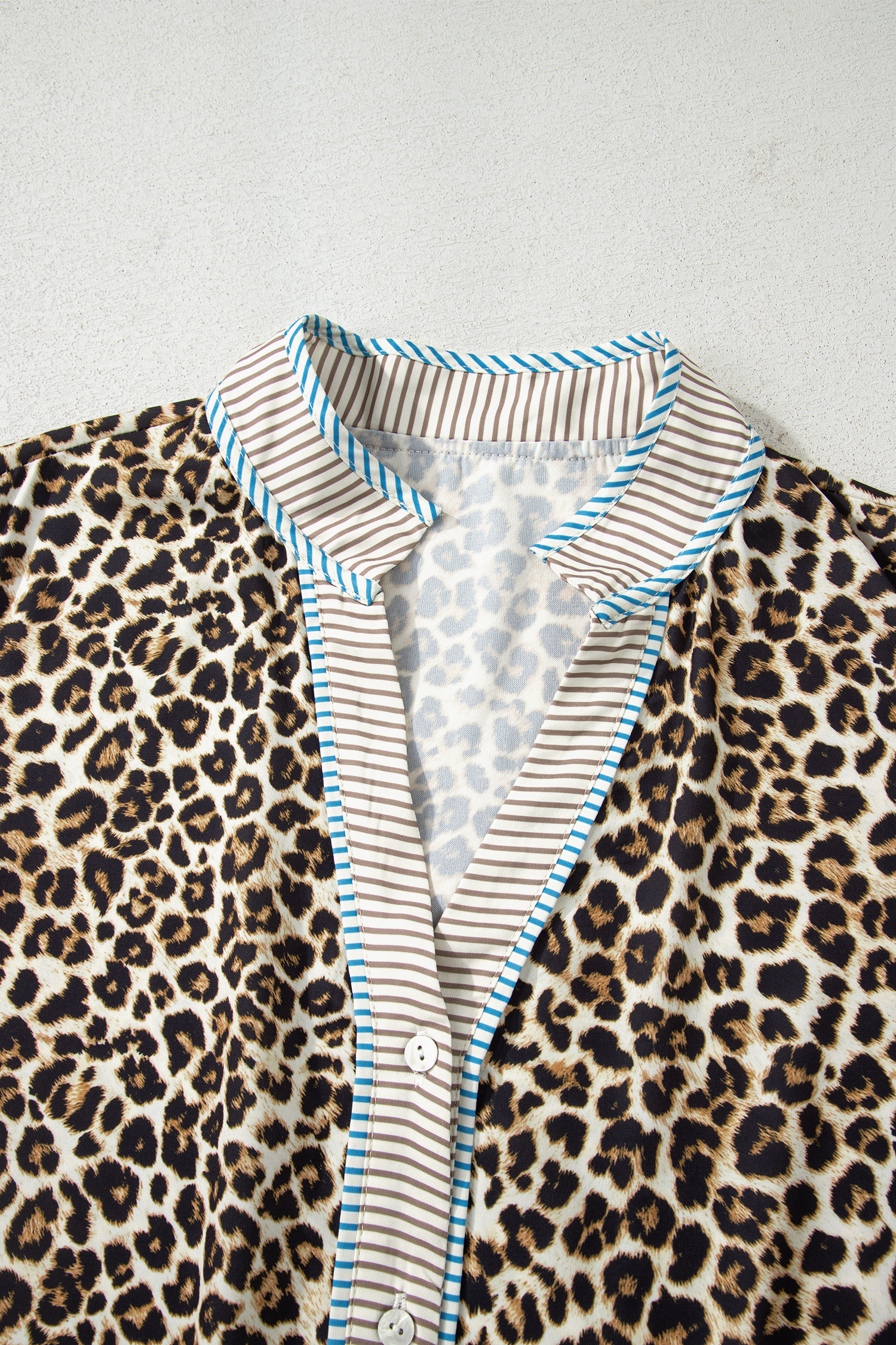 Plus Size Khaki  Leopard Print Striped Trim V Neck Drop Waist Long Sleeve Mini Dress