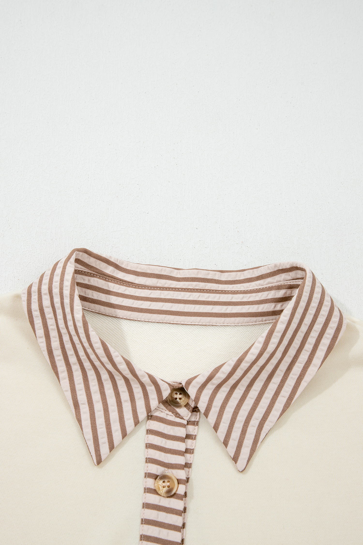 Plus Size Khaki Stripe  Color Block Patchwork Half Button Long Sleeve Peplum Blouse