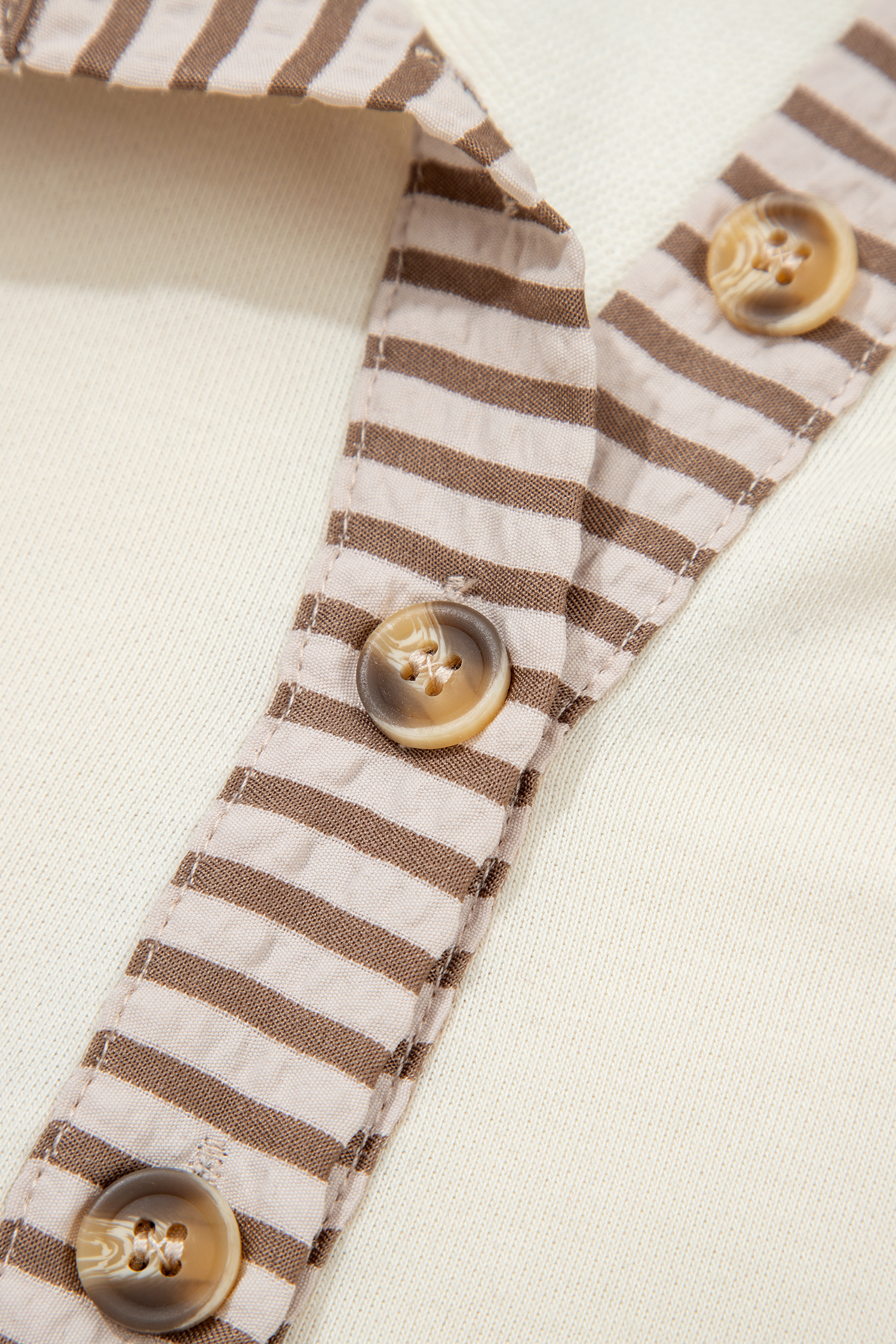 Plus Size Khaki Stripe  Color Block Patchwork Half Button Long Sleeve Peplum Blouse