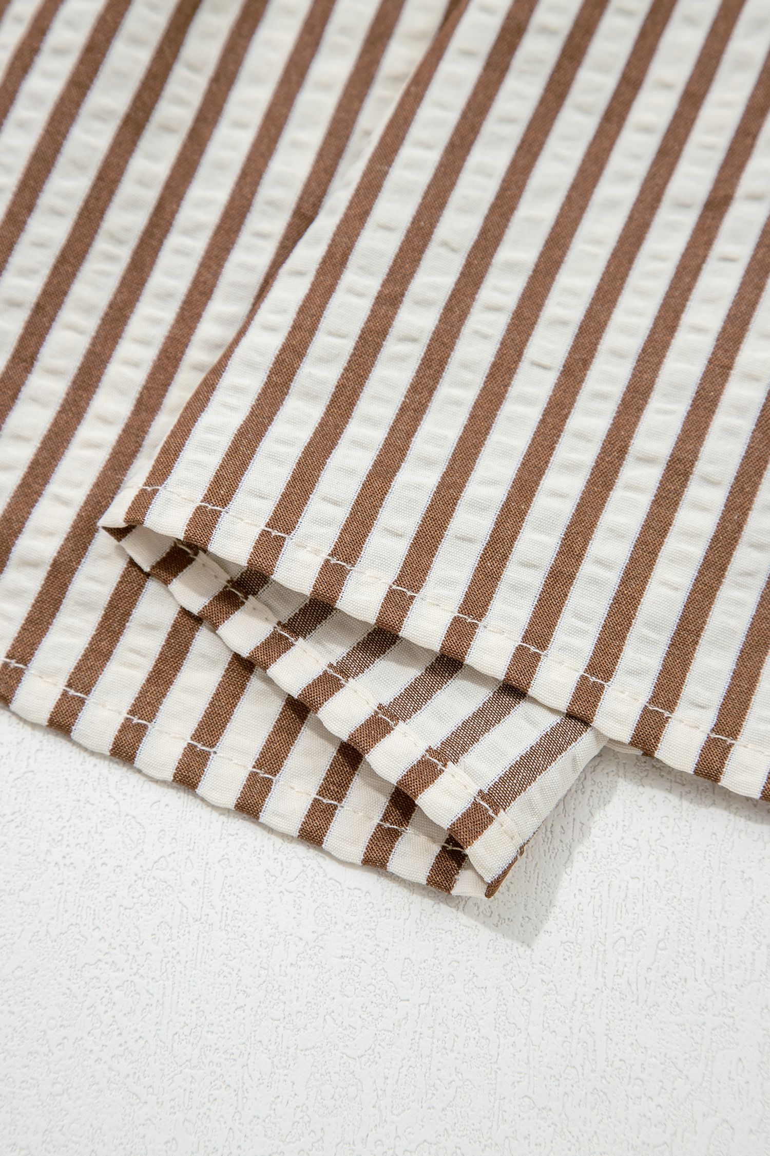 Plus Size Khaki Stripe  Color Block Patchwork Half Button Long Sleeve Peplum Blouse