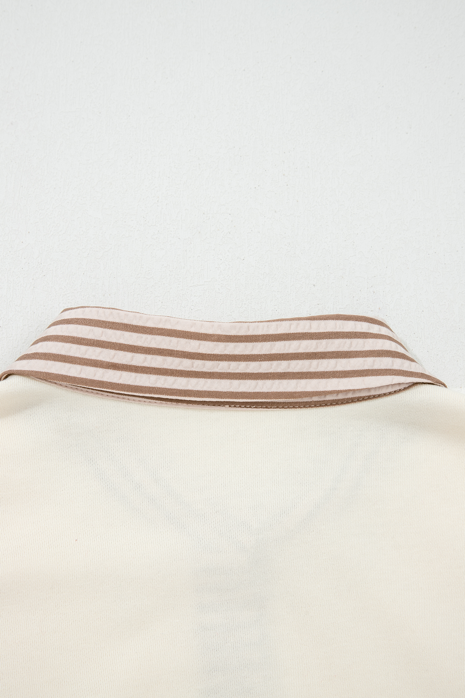 Plus Size Khaki Stripe  Color Block Patchwork Half Button Long Sleeve Peplum Blouse