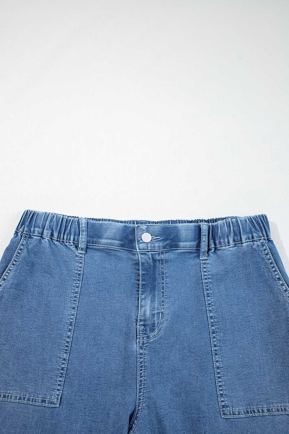 Plus Size Ashleigh Blue  Elastic Waist Ruffled Wide Leg Denim Pants