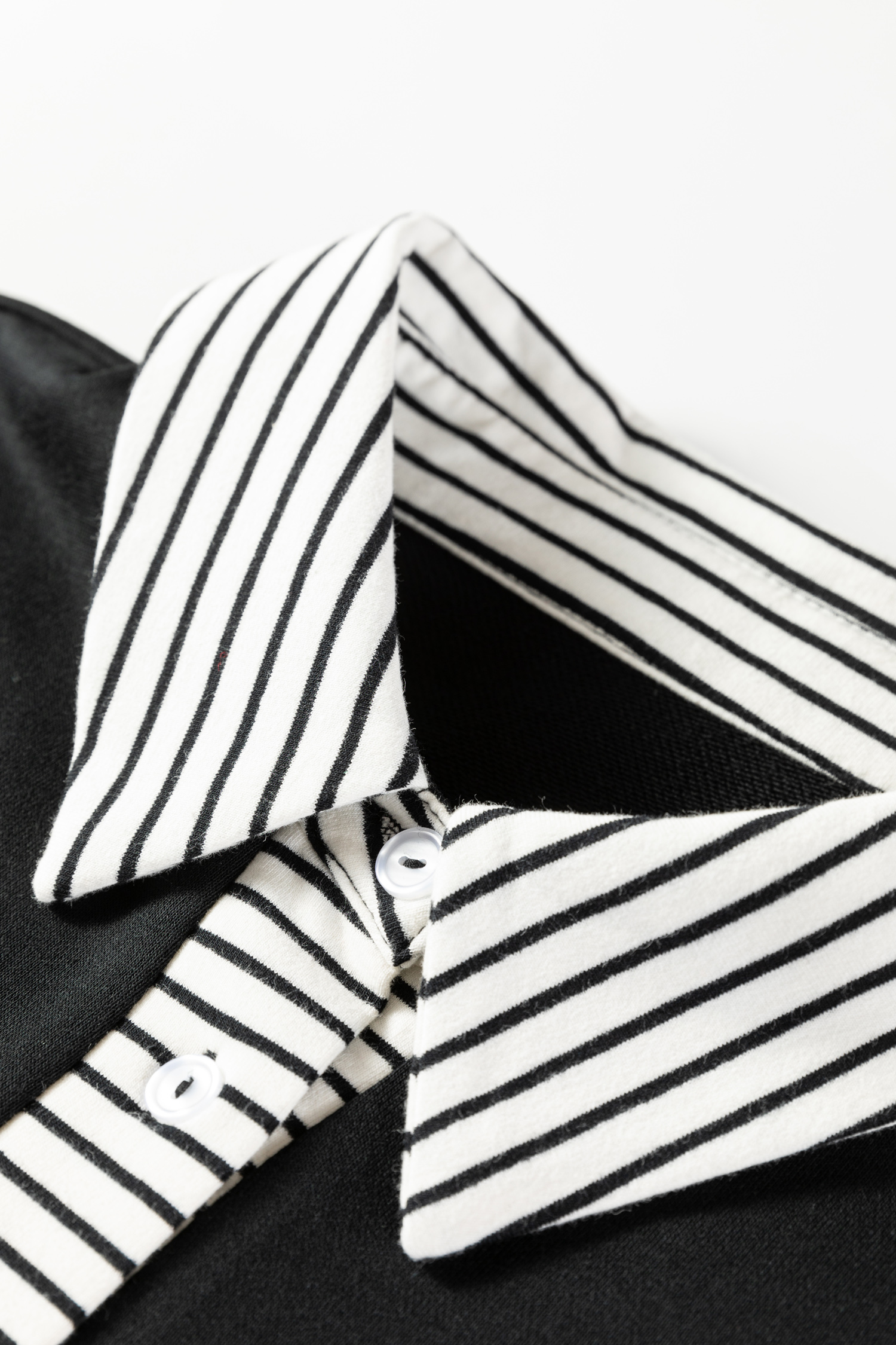 Plus Size Black  Striped Cuffs Polo Collar Patchwork Long Sleeve Ruffle Hem Dress