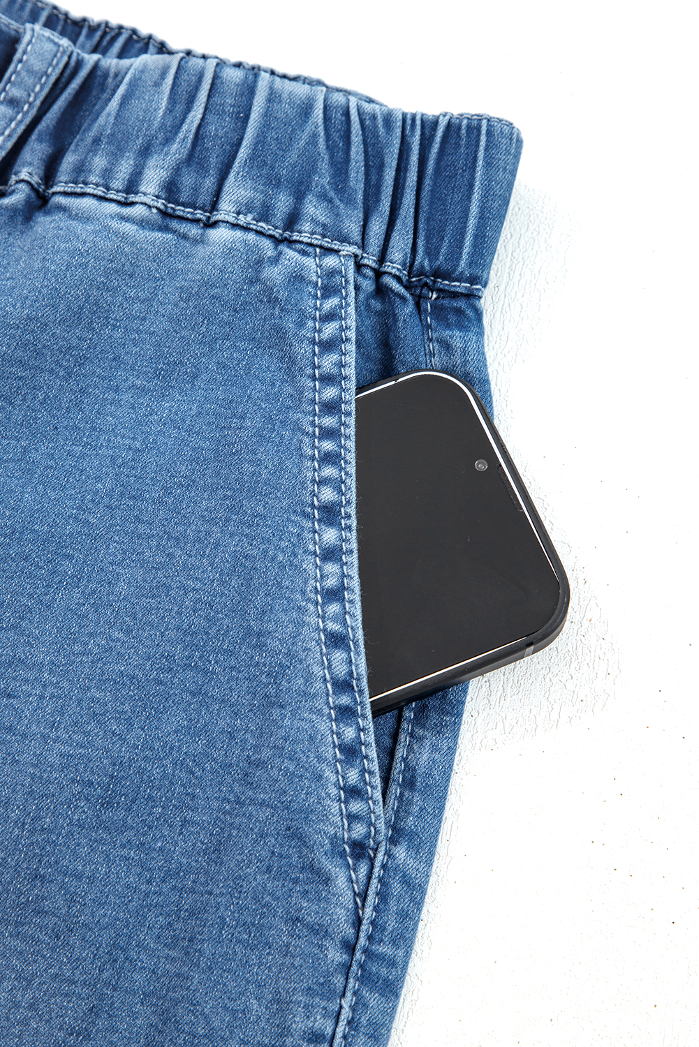 Plus Size Ashleigh Blue  Elastic Waist Ruffled Wide Leg Denim Pants