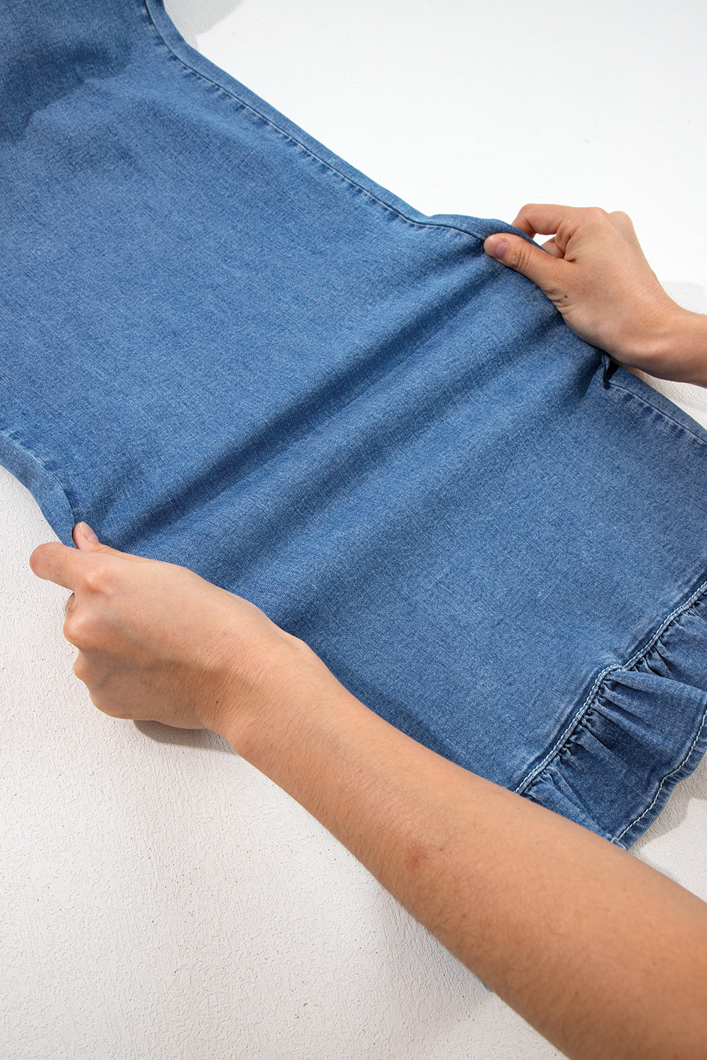 Plus Size Ashleigh Blue  Elastic Waist Ruffled Wide Leg Denim Pants