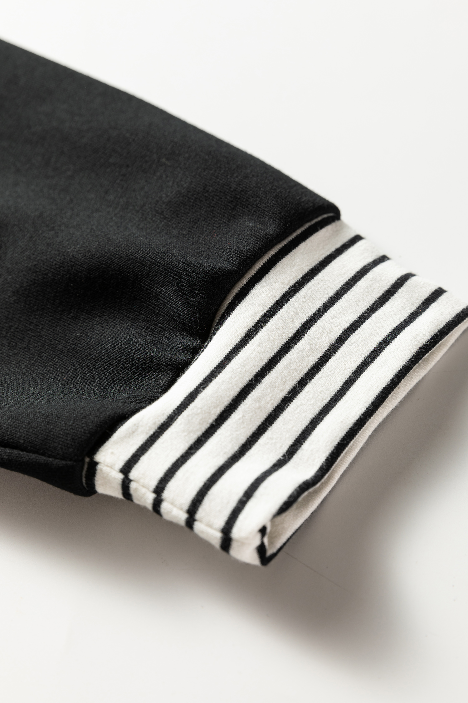 Plus Size Black  Striped Cuffs Polo Collar Patchwork Long Sleeve Ruffle Hem Dress